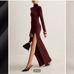 Stand-Collar Pleated Slit Jersey Dress NWT